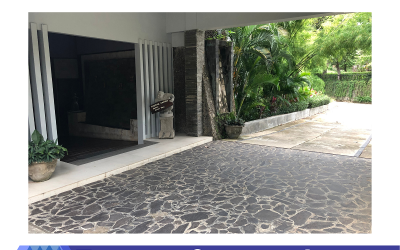 A Classic Carport with Rustic Black Slate Pavers