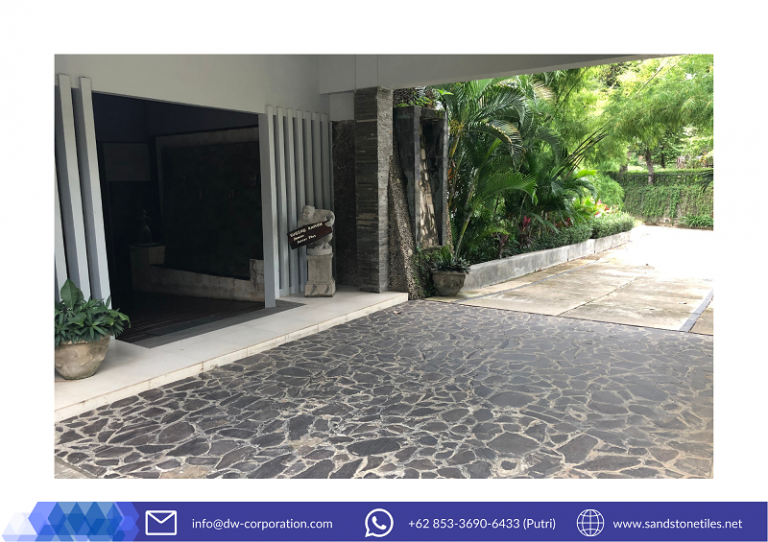 A Classic Carport with Rustic Black Slate Pavers